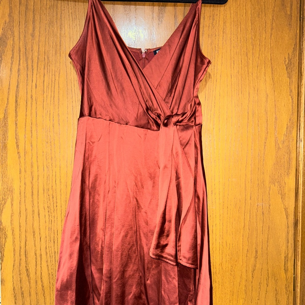 Express Rust Wrap Midi Dress